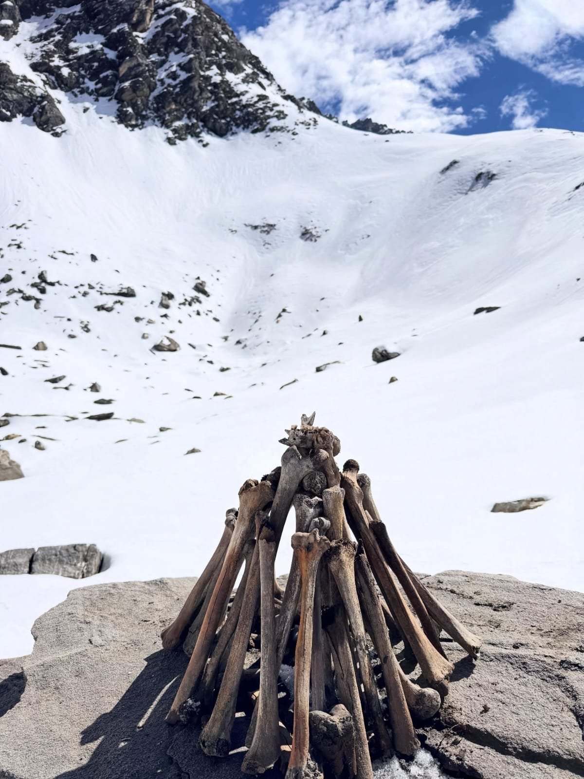 Snowy Himalayan basin near Roopkund